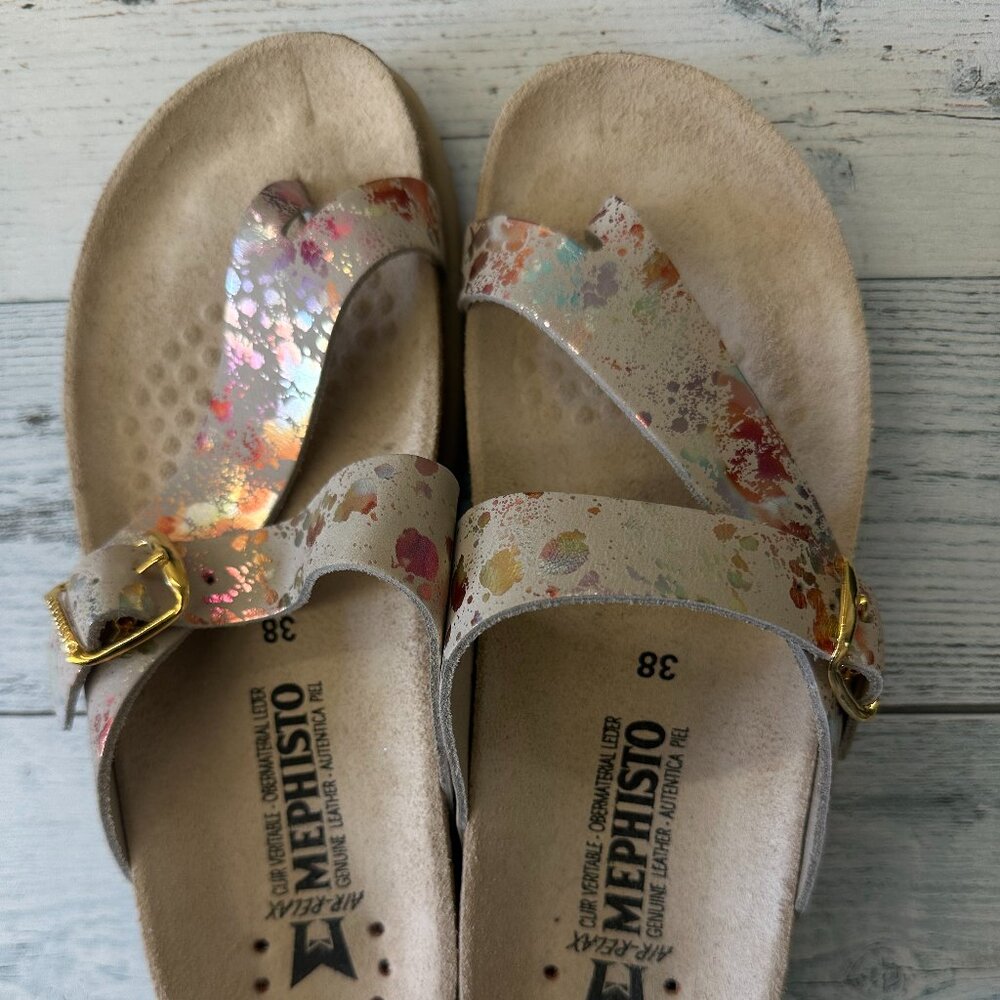 UNWORN MEPHISTO WOMEN'S HELEN SANDAL IN A SPECIAL EDITION NEUTRAL PRINTED CALF